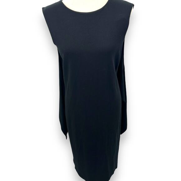 Ann Taylor Black Sheath Dress Tie Waist Midi Size 10 Minimalist Quiet Luxury - Picture 9 of 11